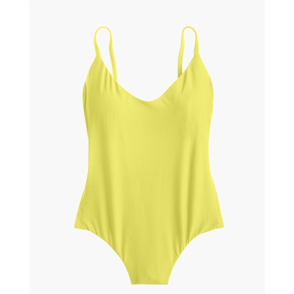 J. Crew Ruched Back One-Piece Swimsuit Neon Yellow Size 10